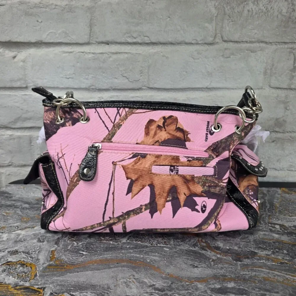 Mossy Oak Pink Camo Rhinestone Horseshoe Crossed Pistols
